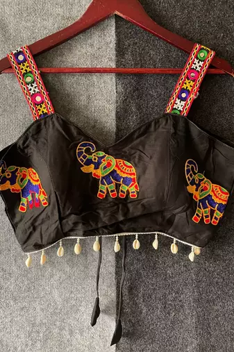 Black magic cotton heavy embroidered readymade blouse