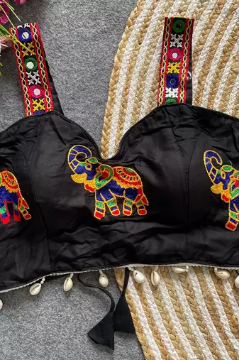 Black magic cotton heavy embroidered readymade blouse