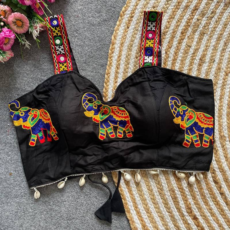 Black magic cotton heavy embroidered readymade blouse
