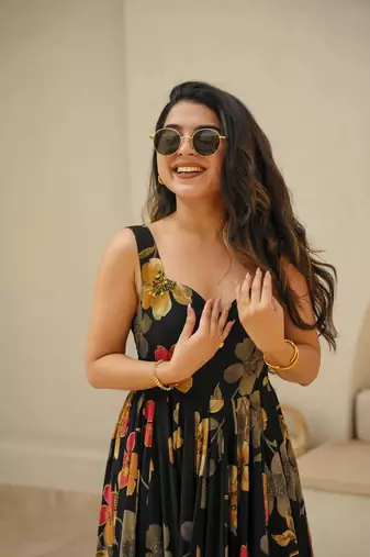Black floral printed rayon anarkali gown