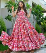 Baby pink floral printed rayon anarkali gown