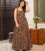 Brown floral printed rayon anarkali gown