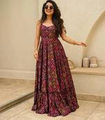 Purple floral printed rayon anarkali gown