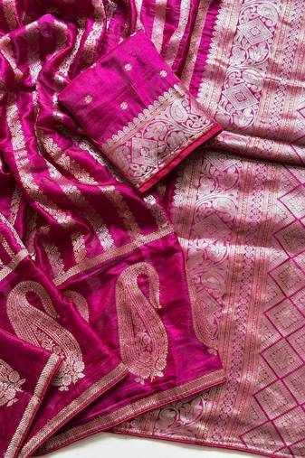 Pink Color Jaqurad Weveing Work Satin Saree