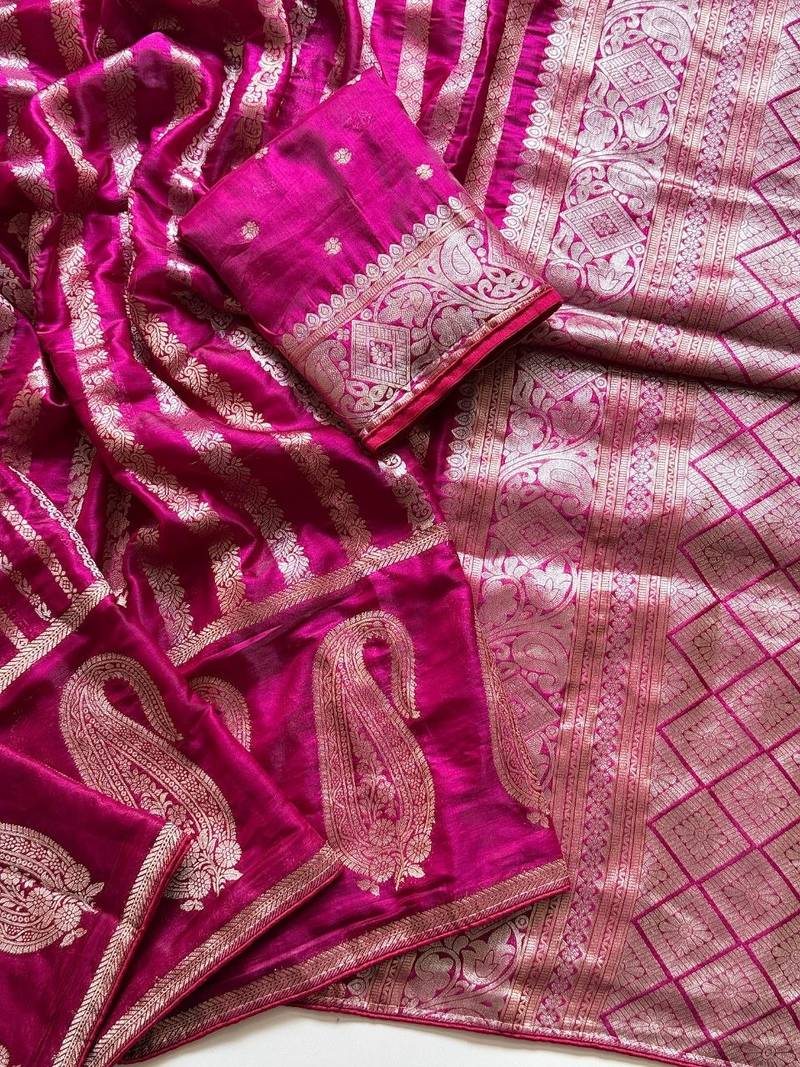 Pink Color Jaqurad Weveing Work Satin Saree