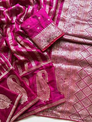 Pink Color Jaqurad Weveing Work Satin Saree 1