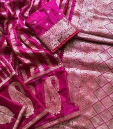 Pink Color Jaqurad Weveing Work Satin Saree