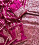 Pink Color Jaqurad Weveing Work Satin Saree
