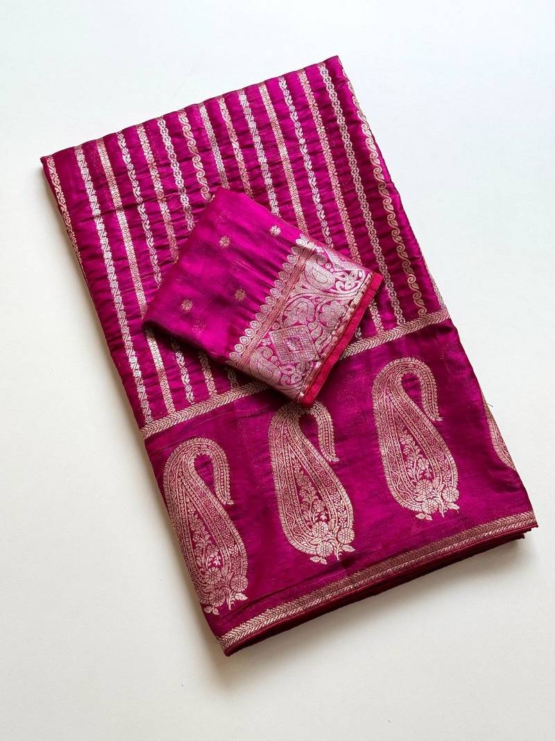 Pink Color Jaqurad Weveing Work Satin Saree
