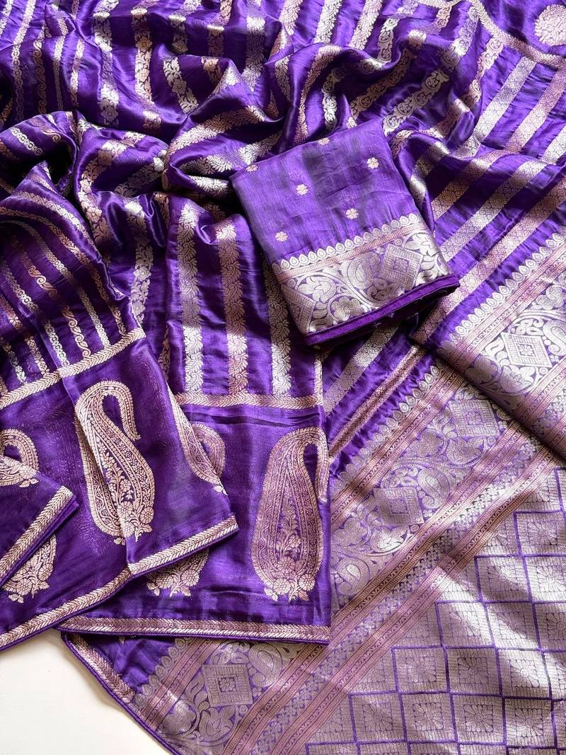 Purple Color Jaqurad Weveing Work Satin Saree