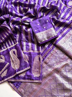 Purple Color Jaqurad Weveing Work Satin Saree 1