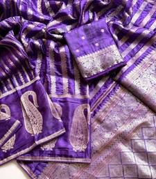 Purple Color Jaqurad Weveing Work Satin Saree