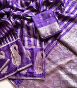 Purple Color Jaqurad Weveing Work Satin Saree