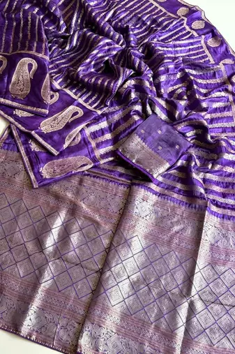 Purple Color Jaqurad Weveing Work Satin Saree