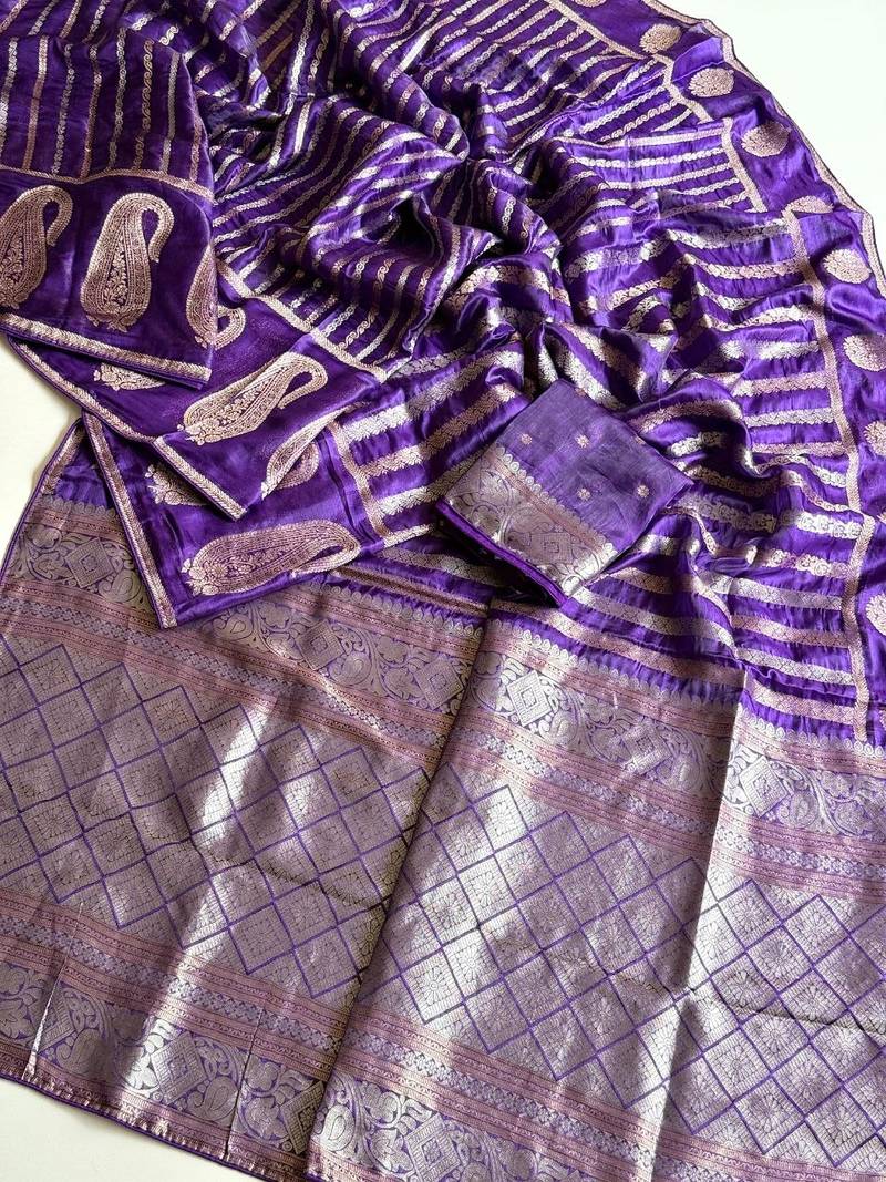 Purple Color Jaqurad Weveing Work Satin Saree