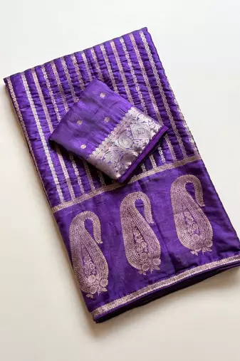 Purple Color Jaqurad Weveing Work Satin Saree