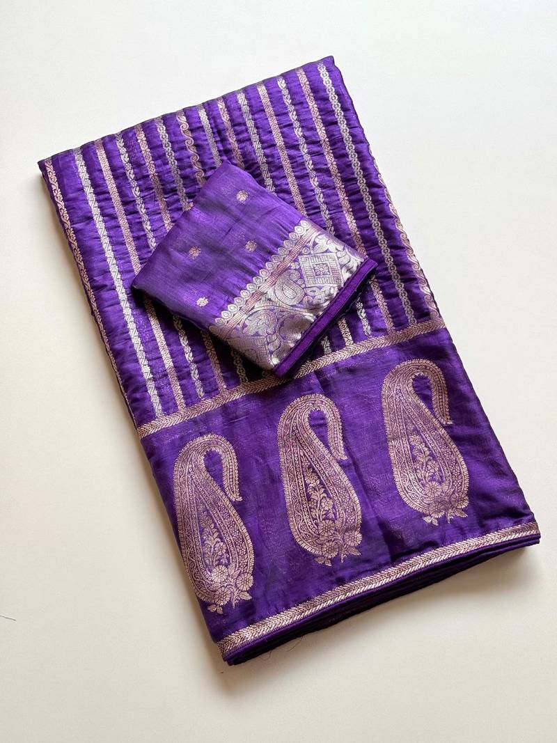 Purple Color Jaqurad Weveing Work Satin Saree