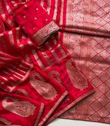 Red Color Jaqurad Weveing Work Satin Saree