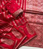 Red Color Jaqurad Weveing Work Satin Saree