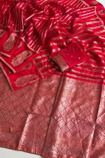 Red Color Jaqurad Weveing Work Satin Saree