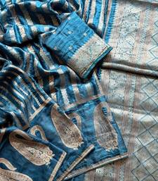 Teal Color Jaqurad Weveing Work Satin Saree