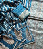 Teal Color Jaqurad Weveing Work Satin Saree
