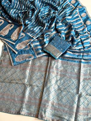 Teal Color Jaqurad Weveing Work Satin Saree 2