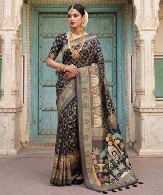 Black Color Jacquard Weaving  Work Silk Blend Saree 1