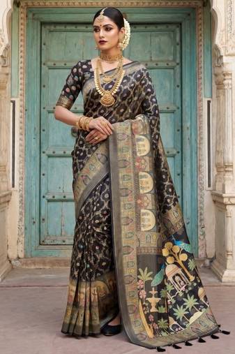 Black Color Jacquard Weaving  Work Silk Blend Saree
