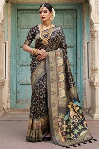 Black Color Jacquard Weaving  Work Silk Blend Saree