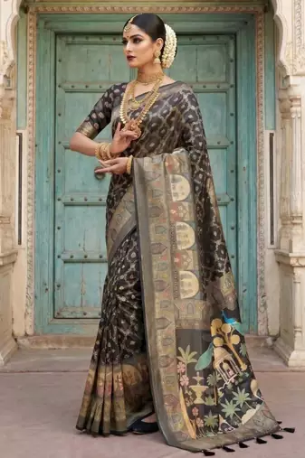 Black Color Jacquard Weaving  Work Silk Blend Saree