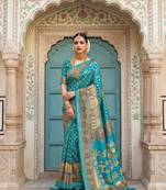 Blue Color Jacquard Weaving  Work Silk Blend Saree