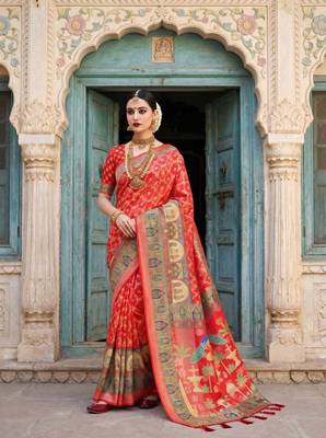 Red Color Jacquard Weaving  Work Silk Blend Saree 1