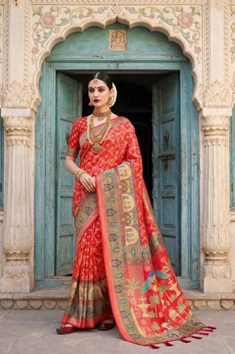 Red Color Jacquard Weaving  Work Silk Blend Saree