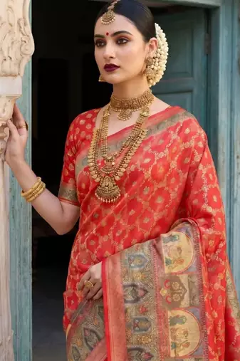 Red Color Jacquard Weaving  Work Silk Blend Saree