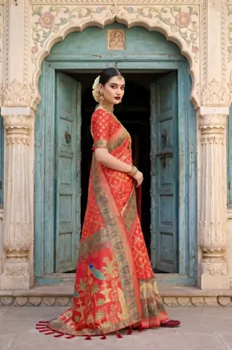 Red Color Jacquard Weaving  Work Silk Blend Saree