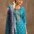 Turquoise jaquard silk embroidery sequence work kurta pant set with dupatta