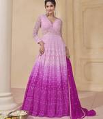 Pink ombre georgette embroiderey sequence work anarkali suit set with dupatta