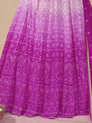 Pink ombre georgette embroiderey sequence work anarkali suit set with dupatta 5