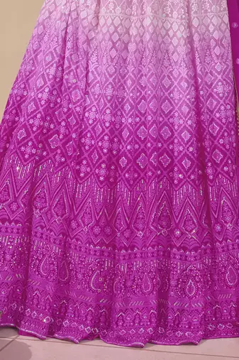 Pink ombre georgette embroiderey sequence work anarkali suit set with dupatta