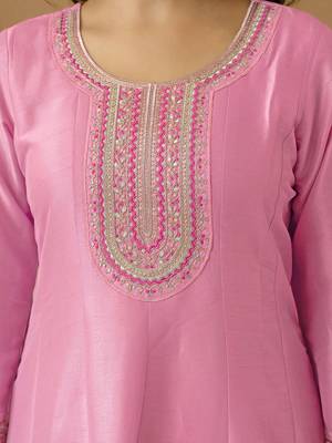 Lightpink art silk embroidery sequence work anarkali kurta pant set with dupatta 4