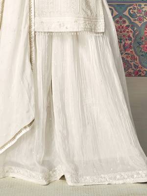 White white georgette embroidery with sequence work kurta palazzo dupatta set 4