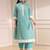 Turquoise georgette embroidery sequence work anarkali kurta pant dupatta set