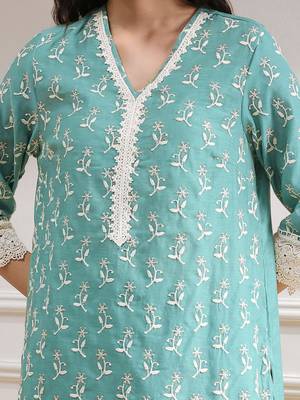 Turquoise georgette embroidery sequence work anarkali kurta pant dupatta set 4