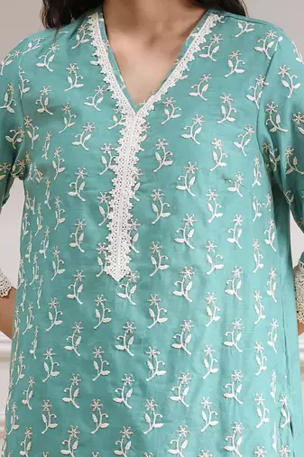 Turquoise georgette embroidery sequence work anarkali kurta pant dupatta set