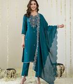 Morpeach art silk hand work embroidery sequence work kurta pant dupatta set