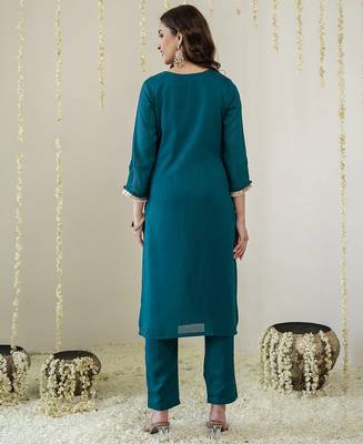 Morpeach art silk hand work embroidery sequence work kurta pant dupatta set 2