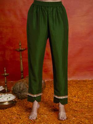 Darkgreen art silk beads embroidery with sequence work kurta pant set with dupatta 5