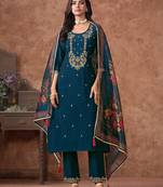 Morpeach cotton silk embroidery sequence work kurta pant dupatta set for women