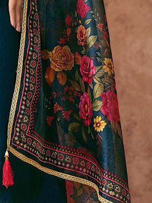 Morpeach cotton silk embroidery sequence work kurta pant dupatta set for women 5